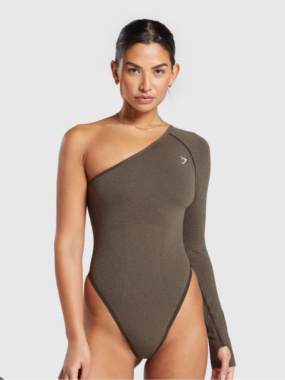 Gymshark One-Shoulder Olive Green Seamless Bodysuit